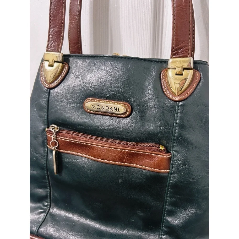 Mondani Vintage Style Purse in Forest Green and Cognac Brown